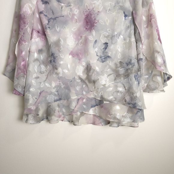 ALEX Evenings Tie Dye 3/4 Sleeve Floral‎ Textured Asymmetric Tier Hem Blouse Mp - Picture 3 of 8